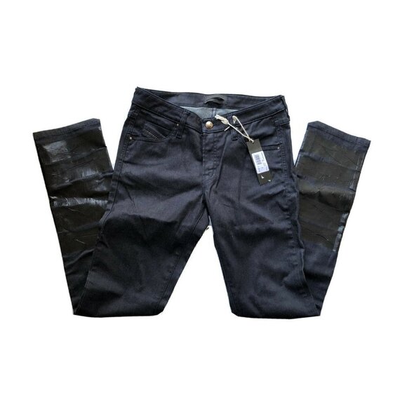 Diesel Black Gold  Dark Navy Ceress Leather Jeans - Picture 2 of 12